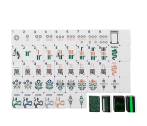 Modern Portable Plastic <b>White</b> Mahjong Tiles Set Printed Game Pieces with Green and Black Backs for <b>Table</b> Entertainment - Product Image 1