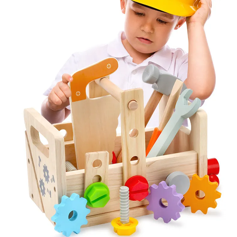 Cassetta degli attrezzi in legno costruzione di educazione della prima infanzia giocattoli per bambini giochi accessori Set giochi educativi per bambini