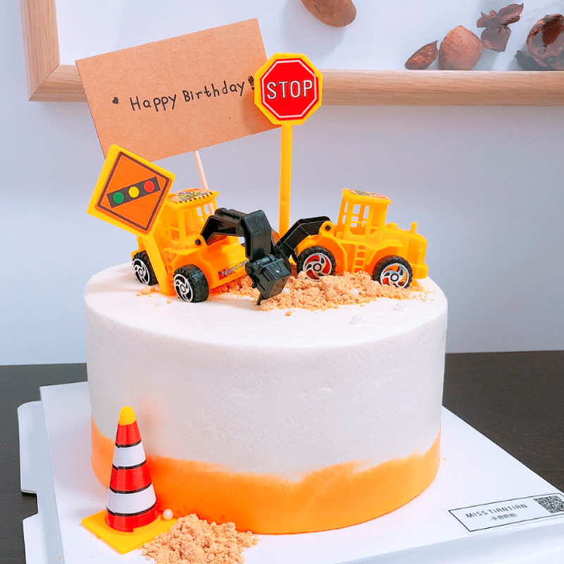 Décorations Gâteau Chantier - 22 Pièces Pelleteuses Et Panneaux, Anniversaire Enfant - 9