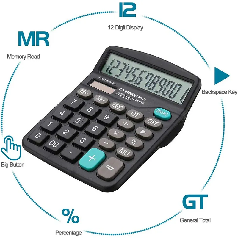 Calculatrice électronique fonction Standard électronique portable 12 chiffres grand écran Lcd calculatrice pour le bureau quotidien et de base