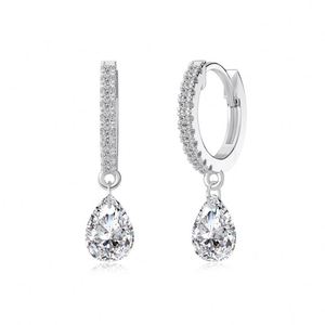 Dylam Dainty 14K Gold Rhodium Plated Fine Jewelry Dangle Pear Shape 5A Zirconia <b>Clip</b>-on Hoop Earrings for Women - Product Image 1