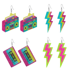 Hip Hop Shiny Acrylic Pendant <strong>Earrings</strong> Vintage Era Lightning Elements Radio <strong>Tape</strong> Styled <strong>Earrings</strong> for Women - Product Image 1