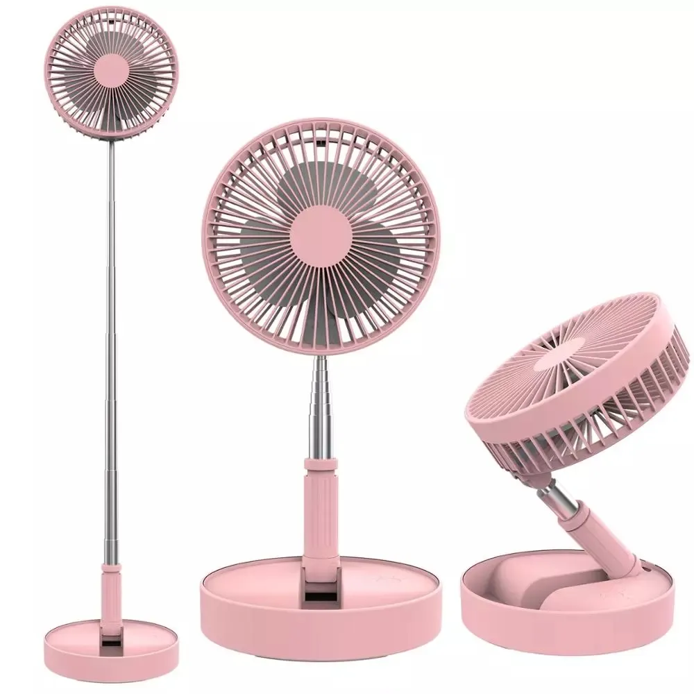 Al aire libre gran Fan telescópica independiente escritorio Pedestal ventilador portátil recargable USB 7 pulgadas ventilador plegable, banco de potencia