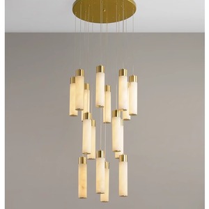 Modern Chinese Style Long Chandelier For Villa Staircase <b>LED</b> <b>Lights</b> Multi Head Copper Pendant <b>Light</b> High Ceiling Loft Duplex - Product Image 5