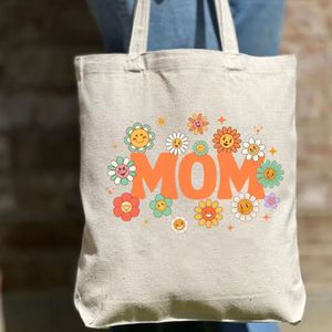 Keymay Custom Printed Cotton Canvas Tote Bag Cute Floral Mom Flower Design for Mother's Day Casual Daily Shopping US Made - Product Image 2