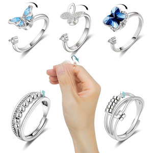 Multistyle Rotating <b>Rings</b> Pave <b>Set</b> Zircon Copper Adjustable Rotating Butterfly Anxiety Relief Jewelry For Woman And <b>Man</b> - Product Image 3