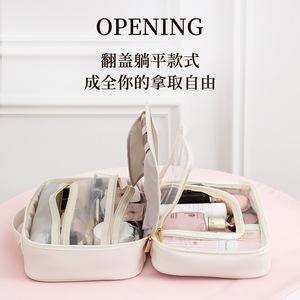 <b>Large</b> Capacity Makeup <b>Bag</b> With Zipper Compartment Travel <b>Cosmetic</b> Storage Case For Women White Pink Brown Black - Product Image 4