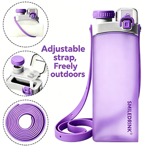 Free Sample Collapsible <strong>Water</strong> <strong>Bottle</strong> Foldable Silicone Travel <strong>Water</strong> Cup Sports Portable <strong>Water</strong> <strong>Bottle</strong> Adjustable Shoulder <strong>Strap</strong> - Product Image 1