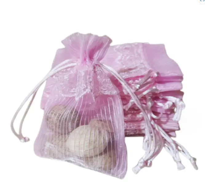 Sheer drawstring luxury mini organza bags for wedding with logo