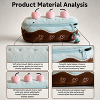 Étui à crayons en peluche en forme de gâteau mignon, sac à fermeture éclair 22x9,5 cm, nouveauté Kawaii, école, bureau, logo personnalisé, cadeau promotionnel