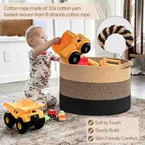 90L Extra <b>Large</b> Blanket <b>Basket</b> for Living Room 22 X 22 X 14inch Woven Cotton Rope Laundry <b>Basket</b> for Organizing Pillows - Product Image 4