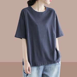 Women's Loose Short Sleeve T-Shirt Solid Color Breathable Jersey Plus Size Casual Top - Product Image 1