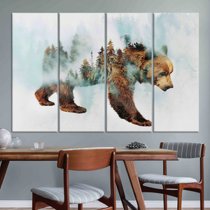 Bear Walking in <b>Snow</b> Printed Canvas: Abstract Forest Wall <b>Art</b>,SET OF 4 CANVAS - Product Image 3