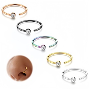Anneau de nez en acier inoxydable avec zircon, barre en C, forme en U, serti de strass, bijoux de piercing - Product Image 2