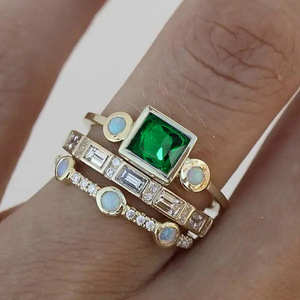 Anillo Geométrico H439 con Zafiro, Anillo de Compromiso con Piedra Cuadrada Engastada en Bisel, Gema Natural para Mujer - Product Image 2