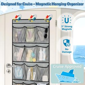 Organizador para colgar sobre la puerta, 15 bolsillos, tipo gancho magnético, almacenamiento gris para zapatos y accesorios de crucero - Product Image 2