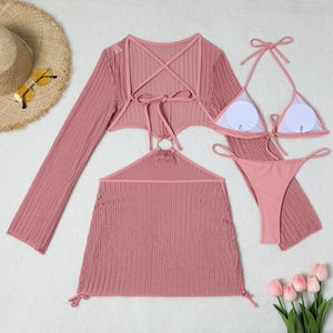 Femmes <span class=keywords><strong>été</strong></span> 2024 Crochet plage printemps à manches longues col en V maillot de bain Bikini couvrir <span class=keywords><strong>robe</strong></span> - Product Image 6