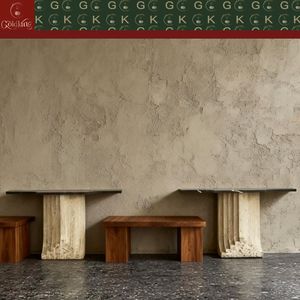 <span class=keywords><strong>Table</strong></span> <span class=keywords><strong>console</strong></span> moderne en travertin GOLDKING avec plateau en marbre foncé et base en pierre beige, meuble d'entrée, design personnalisé, directement de l'usine - Product Image 5