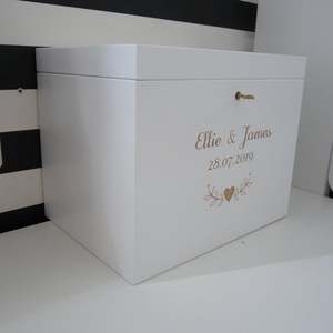 Wooden Personalized White <strong>Wedding</strong> <strong>Card</strong> <strong>Box</strong> with Slot, Engraved Greeting <strong>Cards</strong> Collection <strong>Box</strong> for <strong>Weddings</strong> Birthdays Graduations - Product Image 2