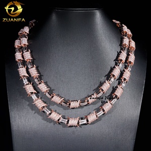 Hip Hop nuevo estilo 12mm alambre peluquero Moissanite diamante <span class=keywords><strong>cadena</strong></span> de eslabones cubanos collar de oro rosa para hombres - Product Image 2