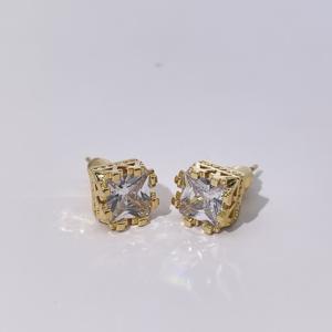 Pendientes de Botón de Circonita Blanca con Corte Princesa Geométrico Clásico de Tianyu Gems, con Engaste de Ocho Puntas, Latón Chapado en Oro para Mujer - Product Image 6