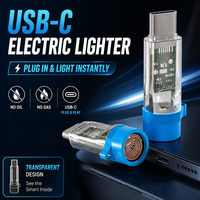 Briquet électrique USB-C, Plug and Play, sans huile, sans gaz, rechargeable par bobine chauffante pour mobiles, avec lumière LED, design transparent
