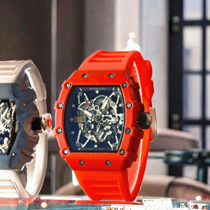 Montre automatique <span class=keywords><strong>Richard</strong></span> Wells pour homme avec bracelet en silicone tendance, verre blanc/rouge/bleu, fond de boîtier en alliage de zinc, résistante à l'eau et de luxe - Product Image 3