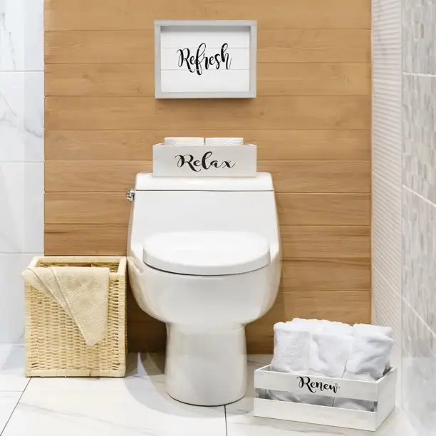 Decorative 3 pcs wooden bathroom organizer set bathroom towel holder  toilet paper holder and frame