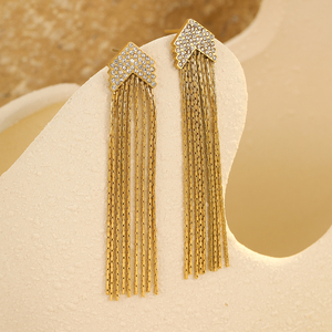 Boucles d'oreilles longues à franges en acier inoxydable pour femmes NIMAI, bijoux de luxe, plaquées or 18 carats, imperméables, grandes boucles d'oreilles tendance - Product Image 2