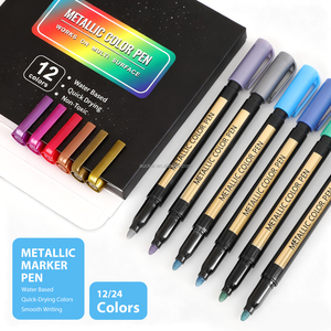 Stylo de couleur métallique personnalisé 12 24 couleurs à base d'eau Art peinture marqueurs d'or pour la fabrication de cartes bricolage Album <span class=keywords><strong>photo</strong></span> dessin - Product Image 1