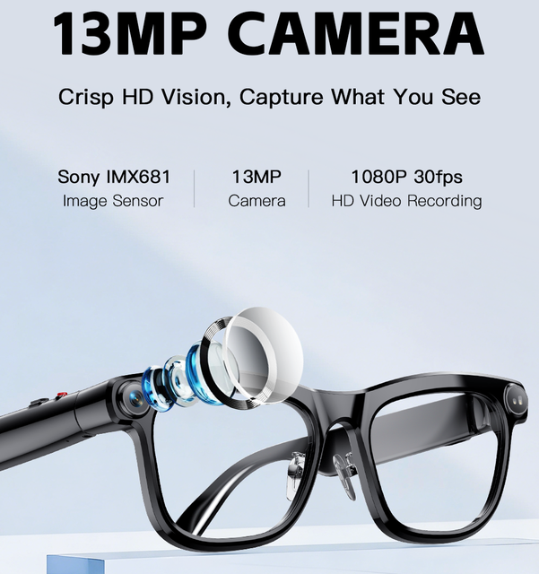 Hot Selling 13MP Camera Smart Glasses AI Glasses Advanced Photo Video Music Playback Voice Assistant for Outdoor Travel