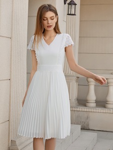 Nuovo Abito Casual in Pizzo Tinta Unita con Orlo Plissettato per Uso Quotidiano - Product Image 6