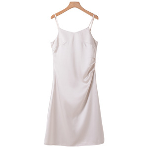 French Style Slip Dress Women Mid Length Acetate Satin <b>Spaghetti</b> <b>Strap</b> Solid Color Black Dress Daily Wear Casual Dresses - Product Image 5