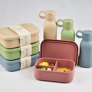 School Portable 750Ml 3 Compartment Leakproof Bpa Free Silicone <b>Lunch</b> Box Water Bottle <b>Set</b> Microwavable Heatable Kids - Product Image 4