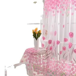 rideaux écharpe drapé Suppliers-Écharpe extra-fine pour porte fenêtre, Voile rose, tulipe, fleur