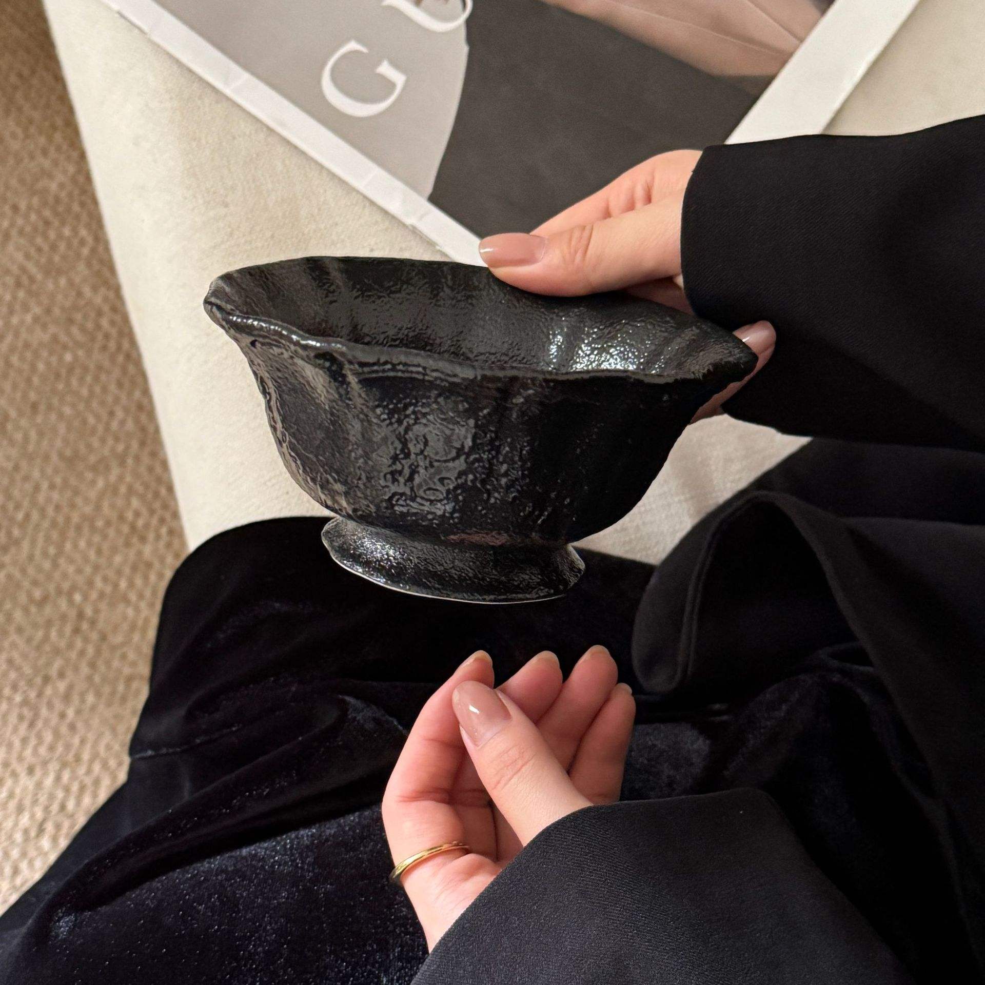 Matte black moonlight lace tall bowl 12.5*6