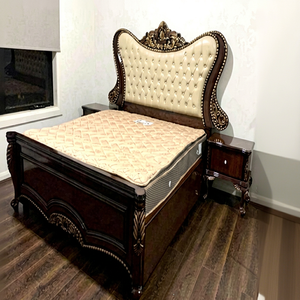 Pure Teak Wood Elegant Vintage Modern King Size <b>Bed</b> with Brown Polish Luxury French-style Bedroom Furniture - Product Image 1
