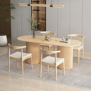 Set di <span class=keywords><strong>Tavolo</strong></span> <span class=keywords><strong>da</strong></span> Pranzo Rettangolare Moderno in Legno Massello Estensibile per <span class=keywords><strong>4</strong></span> Persone con Sedie e 6 Tovagliette con Design Scanalato - Product Image 3