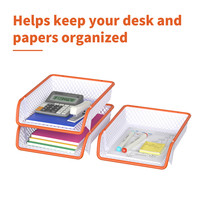 Organisateur de bureau empilable à 3 niveaux ALLIFE en plastique écologique, porte-documents et porte-lettres, blanc et orange, pour usage professionnel (vente en gros)
