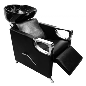 Unidad de lavado de cabello para salón de belleza con lavacabezas inclinable de cerámica y asiento ajustable - Product Image 4