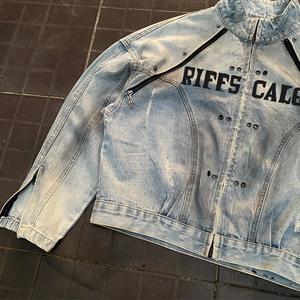 Chaqueta de marca DiZNEW para hombre, chaqueta vaquera lavada y desteñida con cremallera personalizada, chaquetas de calle, compra a granel - Product Image 3