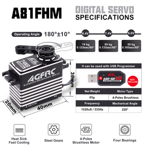 AGFRC 74Kg Alto Torque 0.125s 4BB 8.4V 2S HV Engranaje de Acero Digital Programable 4 Polos Sin Escobillas 25T STD Piezas para Avión RC - Product Image 6