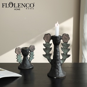 Candelabros <span class=keywords><strong>de</strong></span> Madera Pintados a Mano con Hojas Florales Negras, Arte Moderno, Estilo Botánico Antiguo, para Decoración del Hogar - Product Image 1