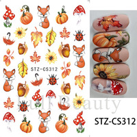 Stiker Kuku Musim Gugur untuk Seni Kuku Motif Rubah Lucu Daun Maple Labu Jamur Stiker Kuku Perekat Sendiri DIY Manikur