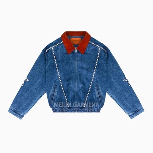 China Suppliers Custom Fashion Vintage Denim Zip up <b>Jacket</b> for Men Street Wear High Quality Pearl <b>Rhinestone</b> Denim <b>Jacket</b> - Product Image 1