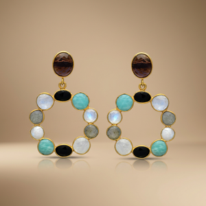 Nouvel Arrivage – Ensemble de Boucles d'Oreilles Créoles Couronne Bohème en Laiton avec Onyx Taille Radiant Mini – Idéal Cadeau - Product Image 3