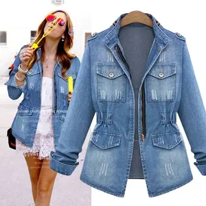 Wholesale Oversize Blue Jean Jacket Casual Fashion Women Plus Size Jean Denim Jackets
