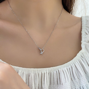 S925 Sterling Silver Double <b>Ring</b> <b>Necklace</b> Geometric Design Claw Setting Everyday Wear Clavicle Chain - Product Image 2