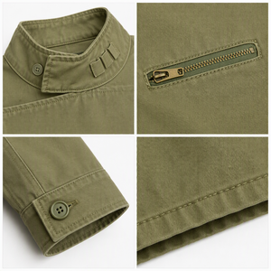 <b>Men's</b> Mid-Weight Cotton <b>Utility</b> <b>Jacket</b> Asymmetrical Flap Closure Mandarin Collar Zip Chest Pocket Welt Hip Pockets Olive Drab - Product Image 4