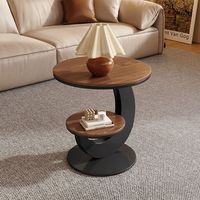 Table basse ovale de luxe moderne couleur noyer, table d'appoint style crème pour salon, idéale pour jeunes propriétaires et petits appartements, en bois de chêne